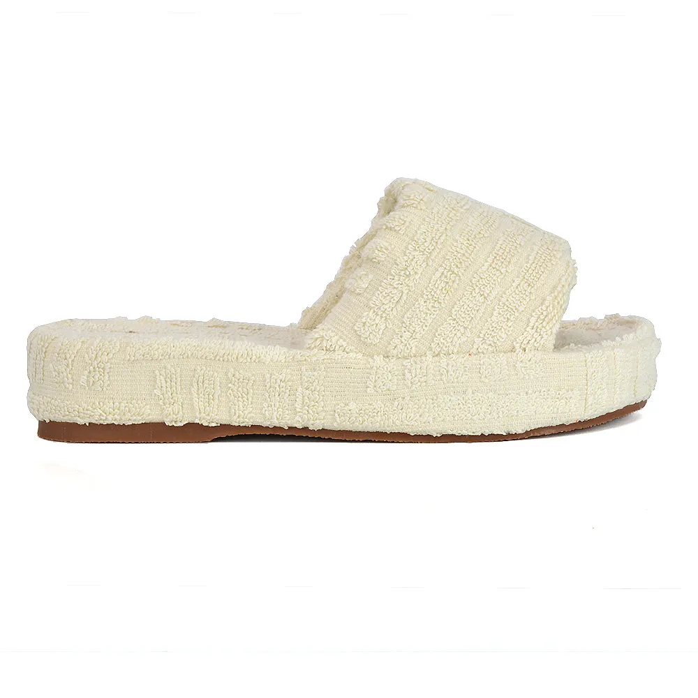 Darla Terry Towelling Sliders Beach Platform Flat Sandals Slippers In Orange
