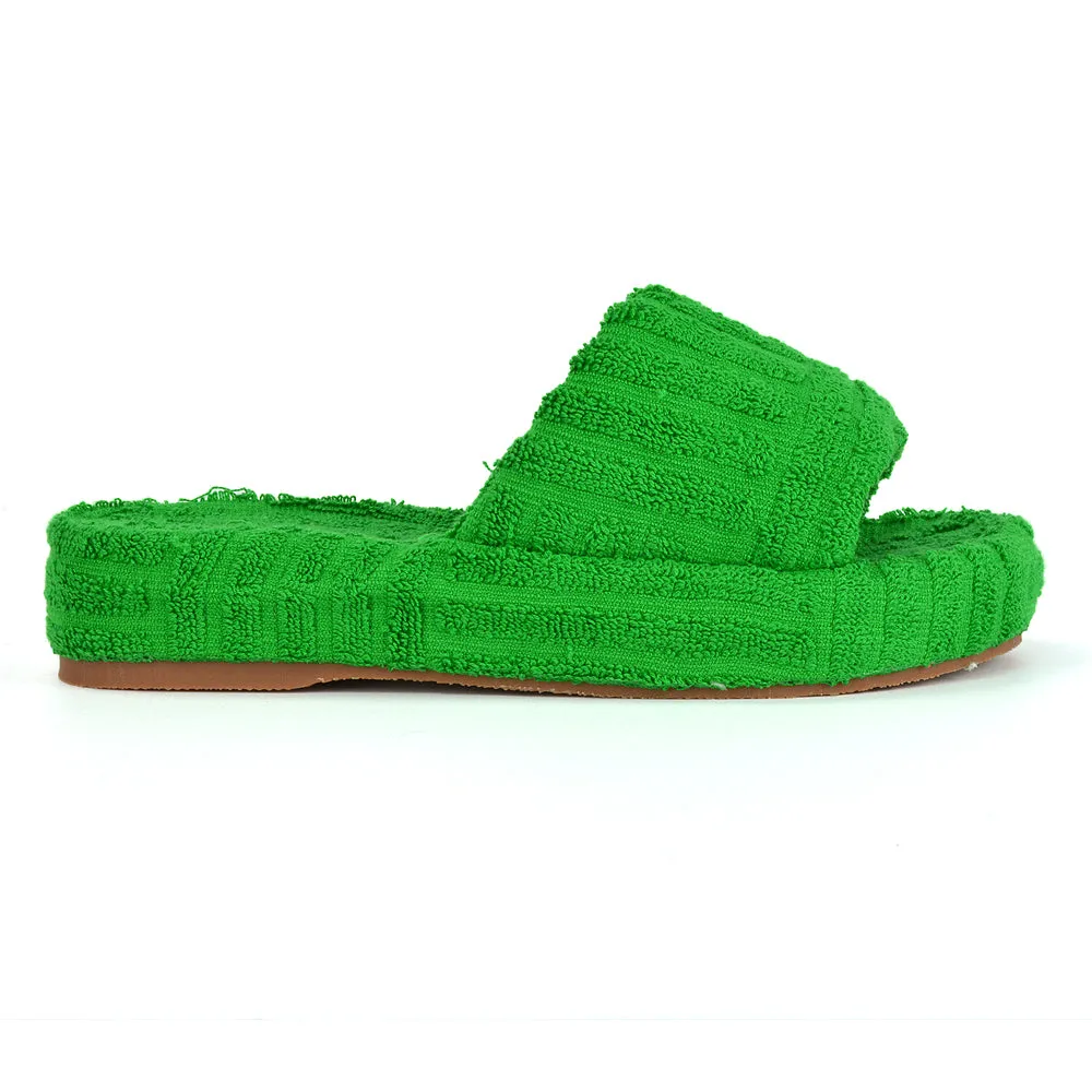 Darla Terry Towelling Sliders Beach Platform Flat Sandals Slippers In Orange