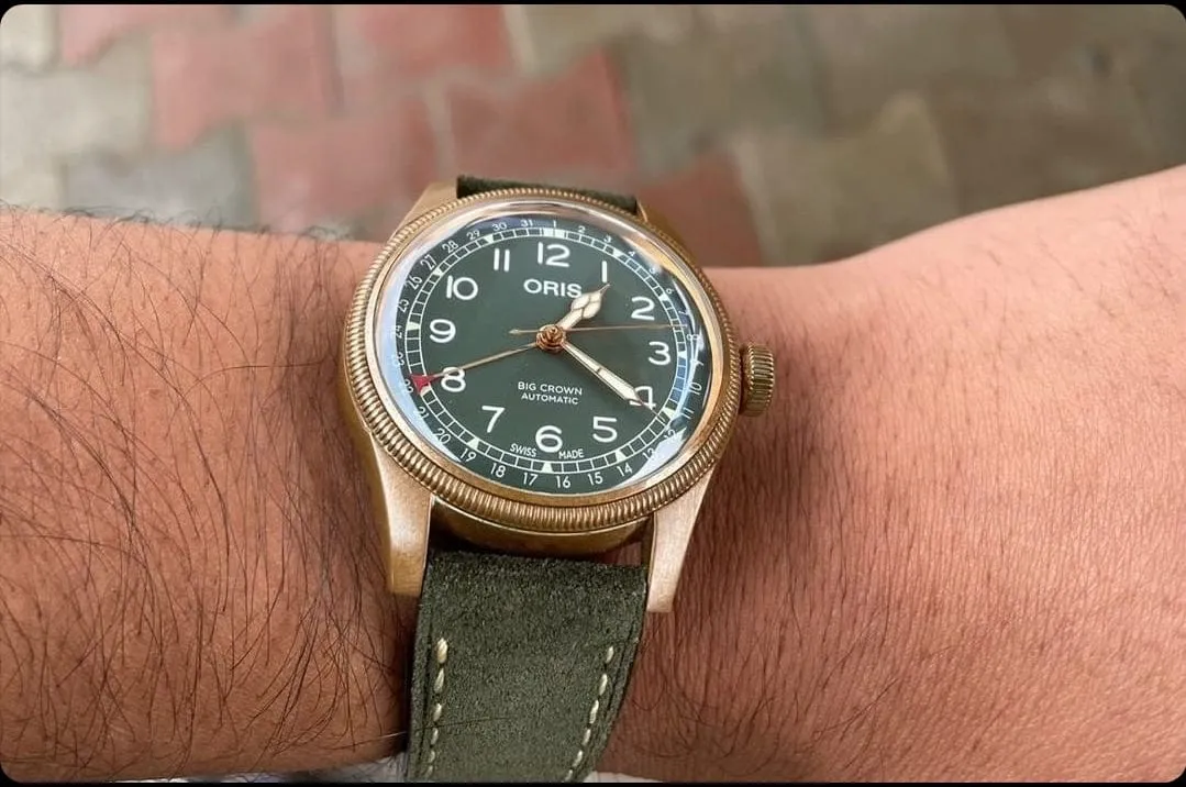 Handmade green suede strap for Oris