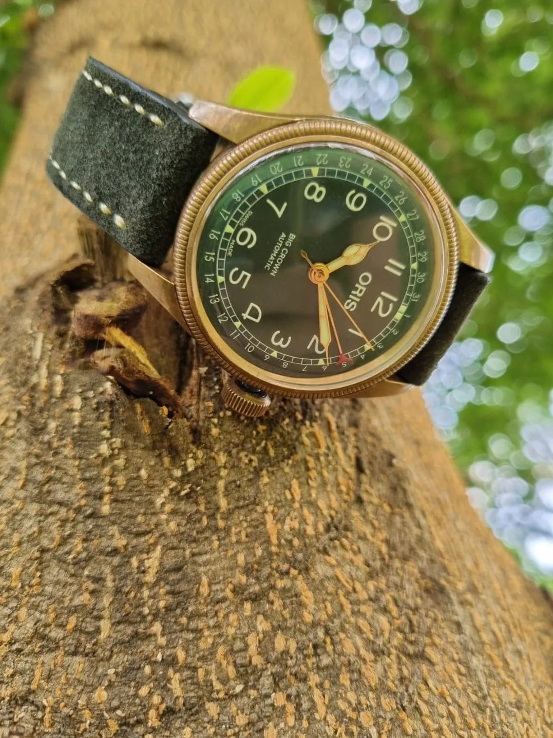 Handmade green suede strap for Oris