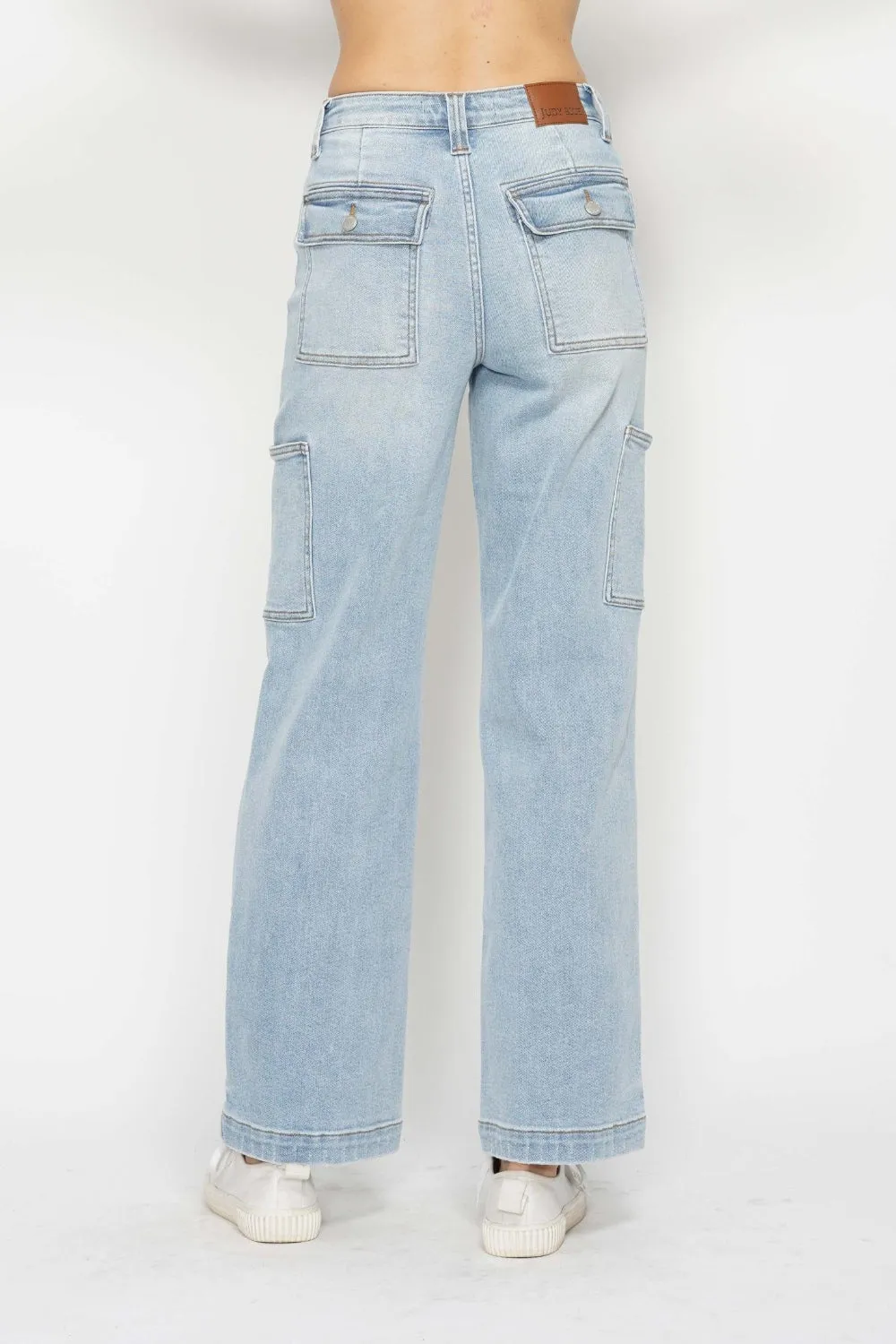 Judy Blue High Waist Straight Cargo Jeans in Light Wash